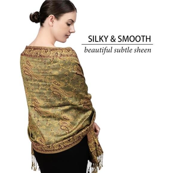 Soft Silky Reversible Paisley Pashmina Shawl Wrap Scarf - Picture 3 of 6